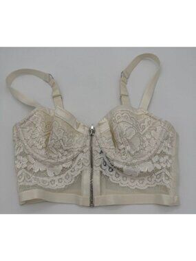 Victoria's Secret Lined Demi Bra Lace Bustier Ivory Silver Metallic Women's 34B